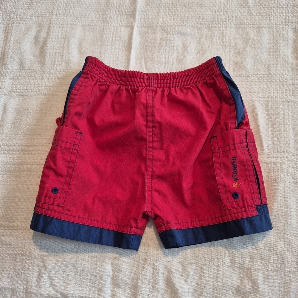 Oshkosh B'gosh boys size 6-9 months red and blue shorts cargo pockets VGUC